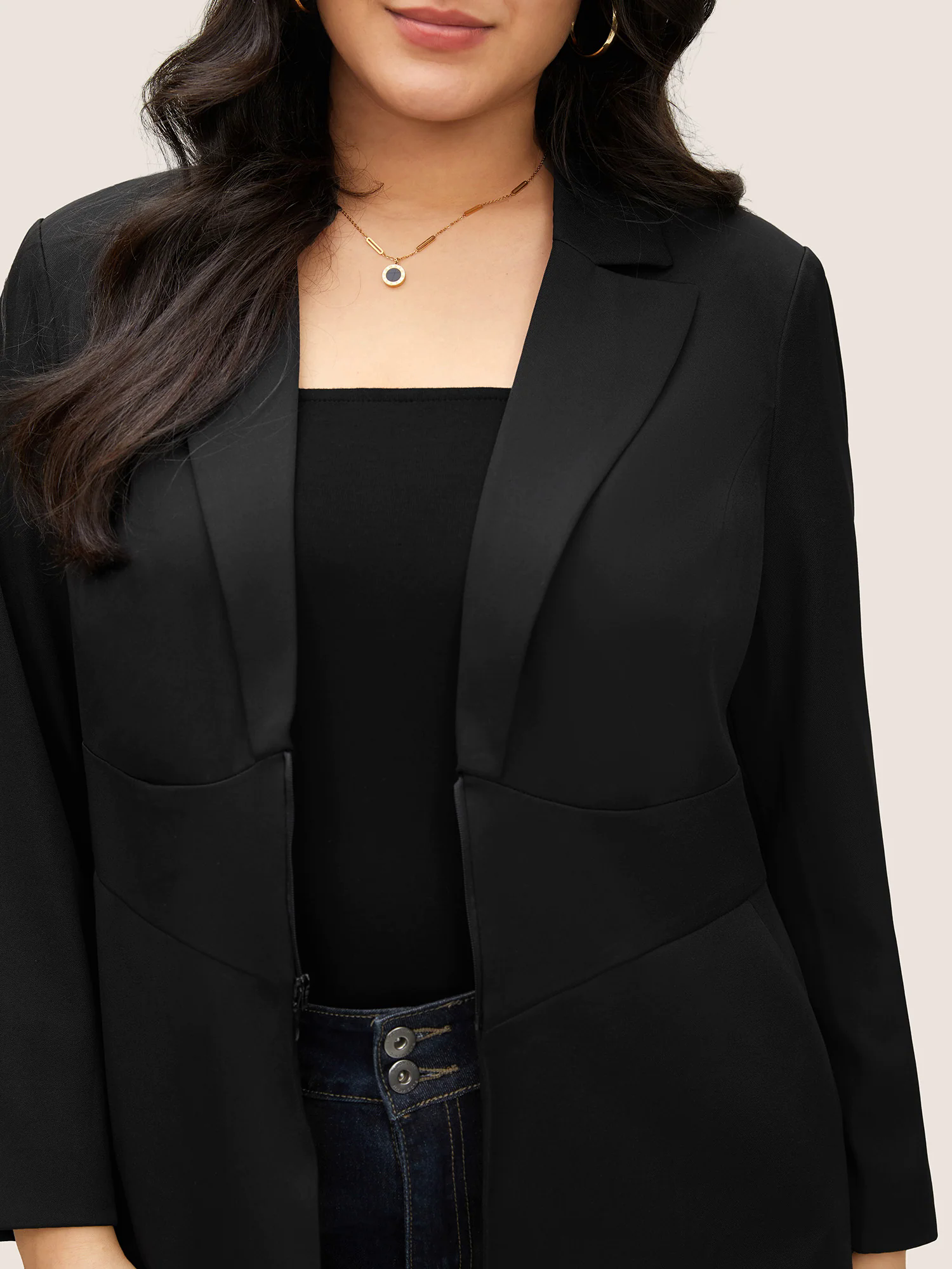 Plain Suit Collar Tummy Control Half Zip Blazer Plain Suit Collar Tummy Control Half Zip Blazer