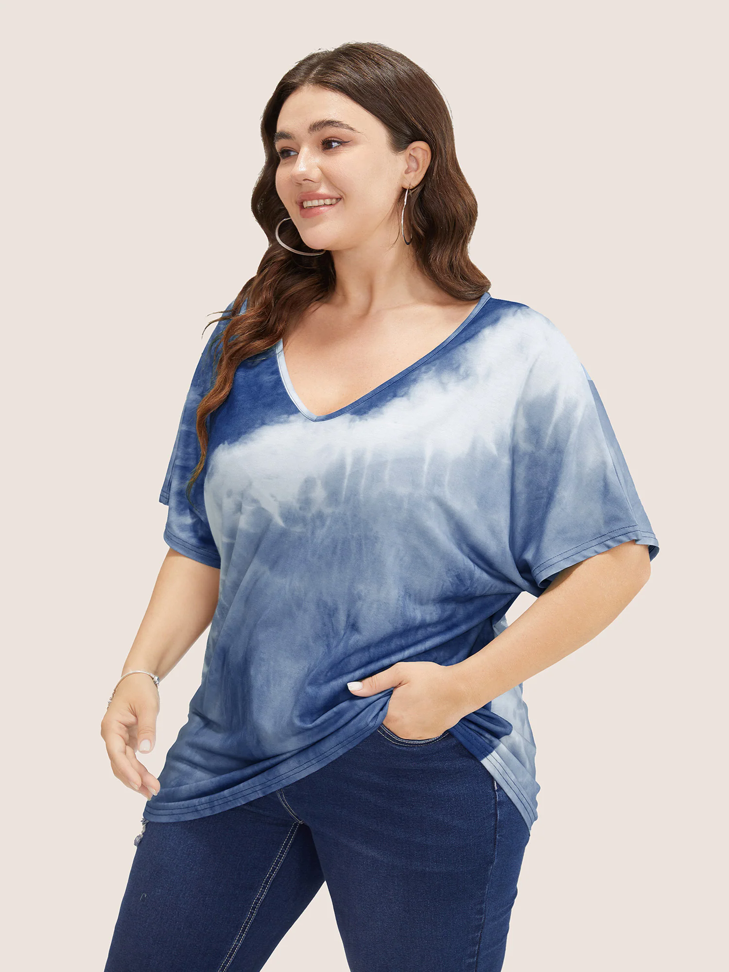 Tie Dye Drop Shoulder V Neck T-shirt Tie Dye Drop Shoulder V Neck T-shirt