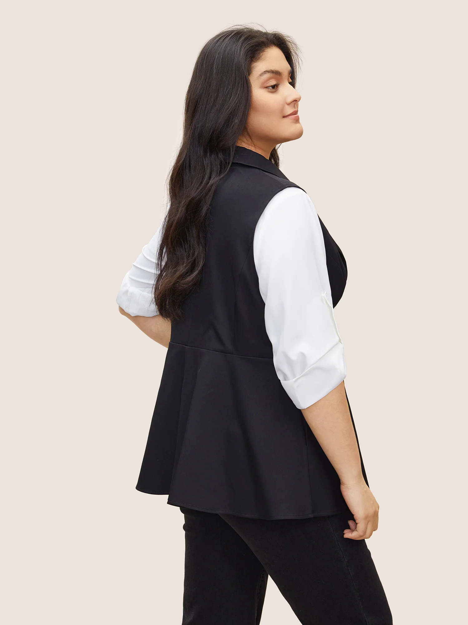 Plain Flutter Hem Button Through Sleeveless Blazer Plain Flutter Hem Button Through Sleeveless Blazer