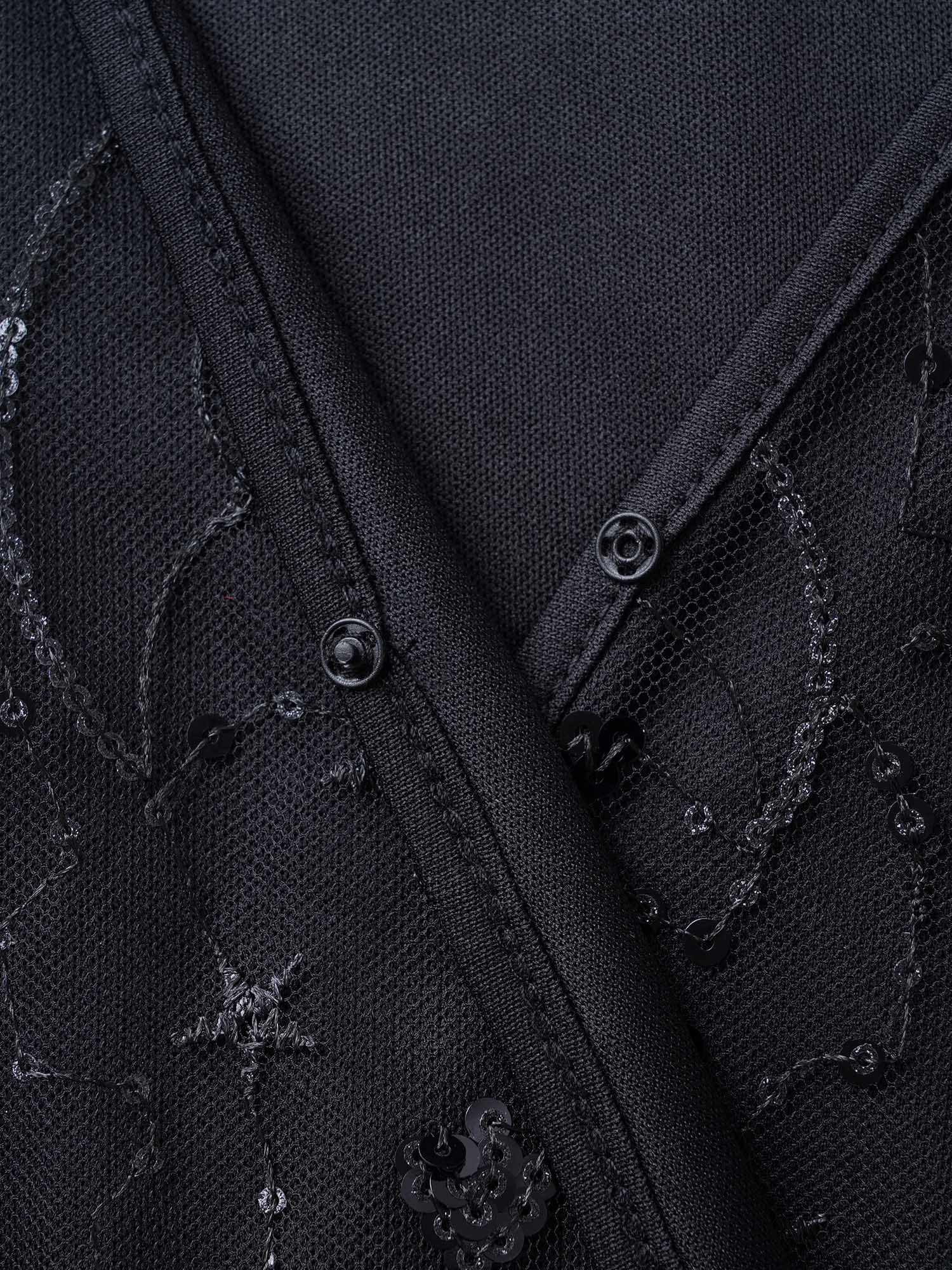 Overlap Collar Star Sequin Mesh Embroidered T-shirt Overlap Collar Star Sequin Mesh Embroidered T-shirt