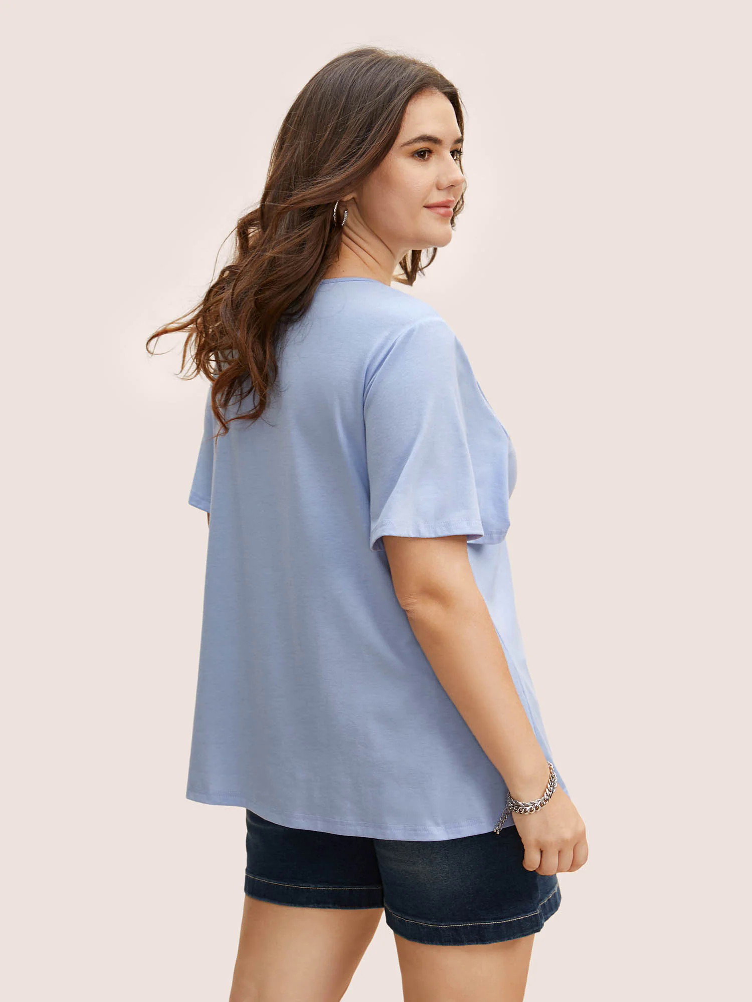 Round Neck Shirred Ruffle Sleeve T-shirt Round Neck Shirred Ruffle Sleeve T-shirt