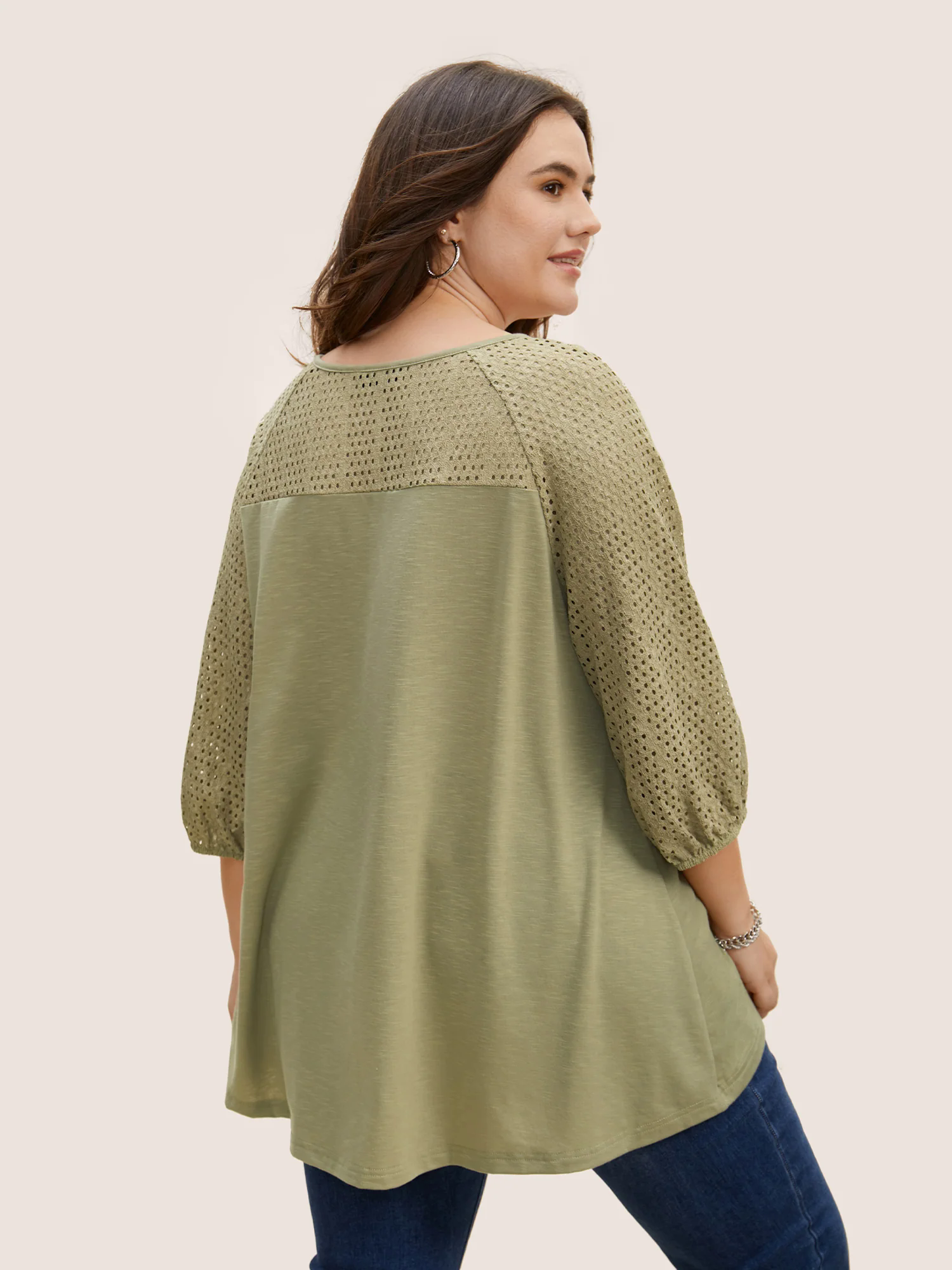 Texture Cut Out Patchwork Lantern Sleeve T-shirt Texture Cut Out Patchwork Lantern Sleeve T-shirt