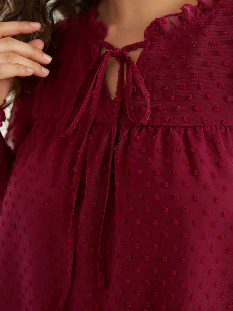 Halloween Solid Tie Neck Shirred Blouse Halloween Solid Tie Neck Shirred Blouse