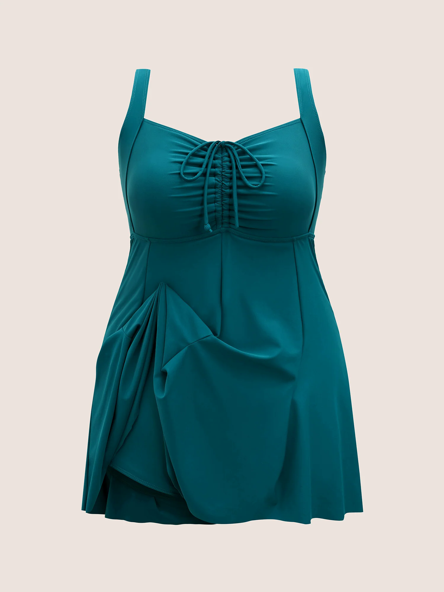 Heart Neckline Drawstring Patchwork Pleated Swim Dress Heart Neckline Drawstring Patchwork Pleated Swim Dress