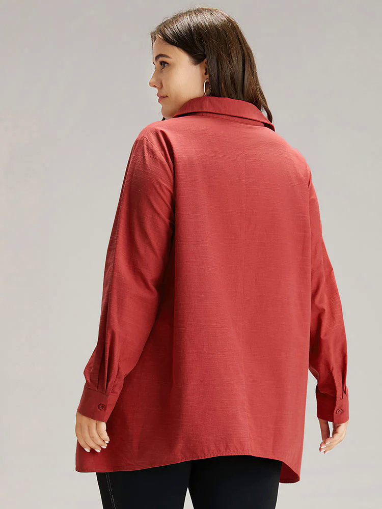 Cotton Curved Hem Button Down Blouse Cotton Curved Hem Button Down Blouse