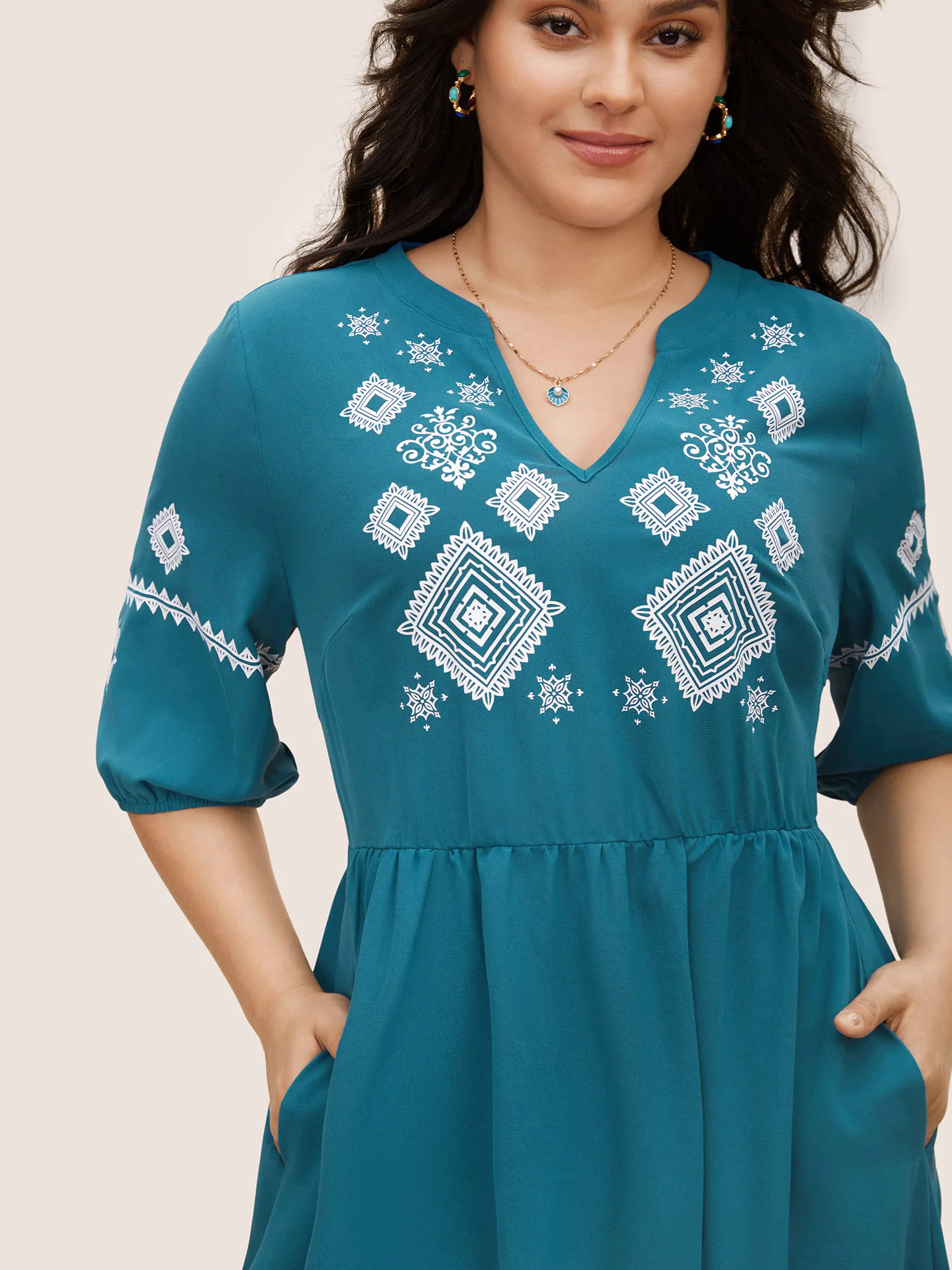 Bandana Notched Collar Split Hem Midi Dress Bandana Notched Collar Split Hem Midi Dress