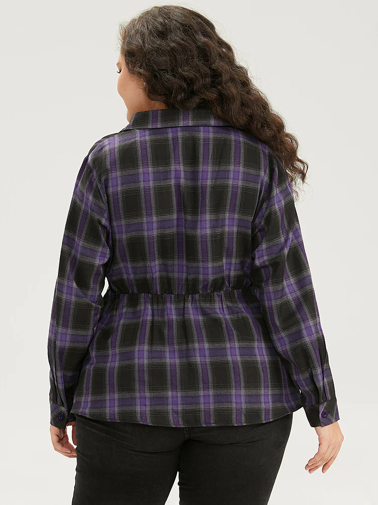 Halloween Plaid Shirt Collar Button Up Pocket Blouse Halloween Plaid Shirt Collar Button Up Pocket Blouse