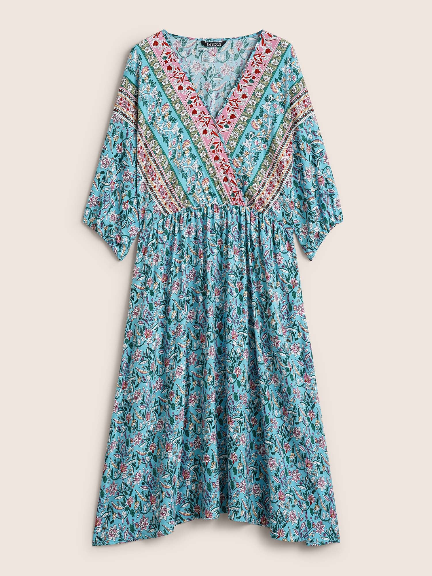 Boho Print Wrap Elastic Waist Lantern Sleeve Dress Boho Print Wrap Elastic Waist Lantern Sleeve Dress