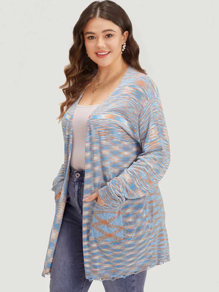 Ombre Pocket Open Front Ripped Hem Cardigan Ombre Pocket Open Front Ripped Hem Cardigan