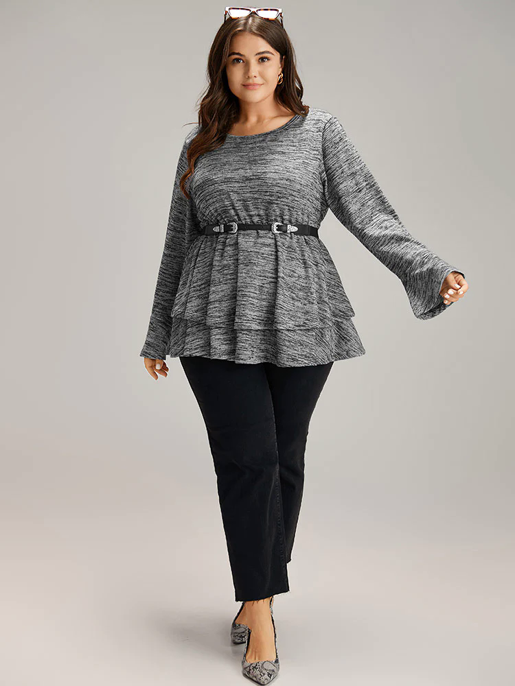 Plain Ruffle Layered Hem T-shirt