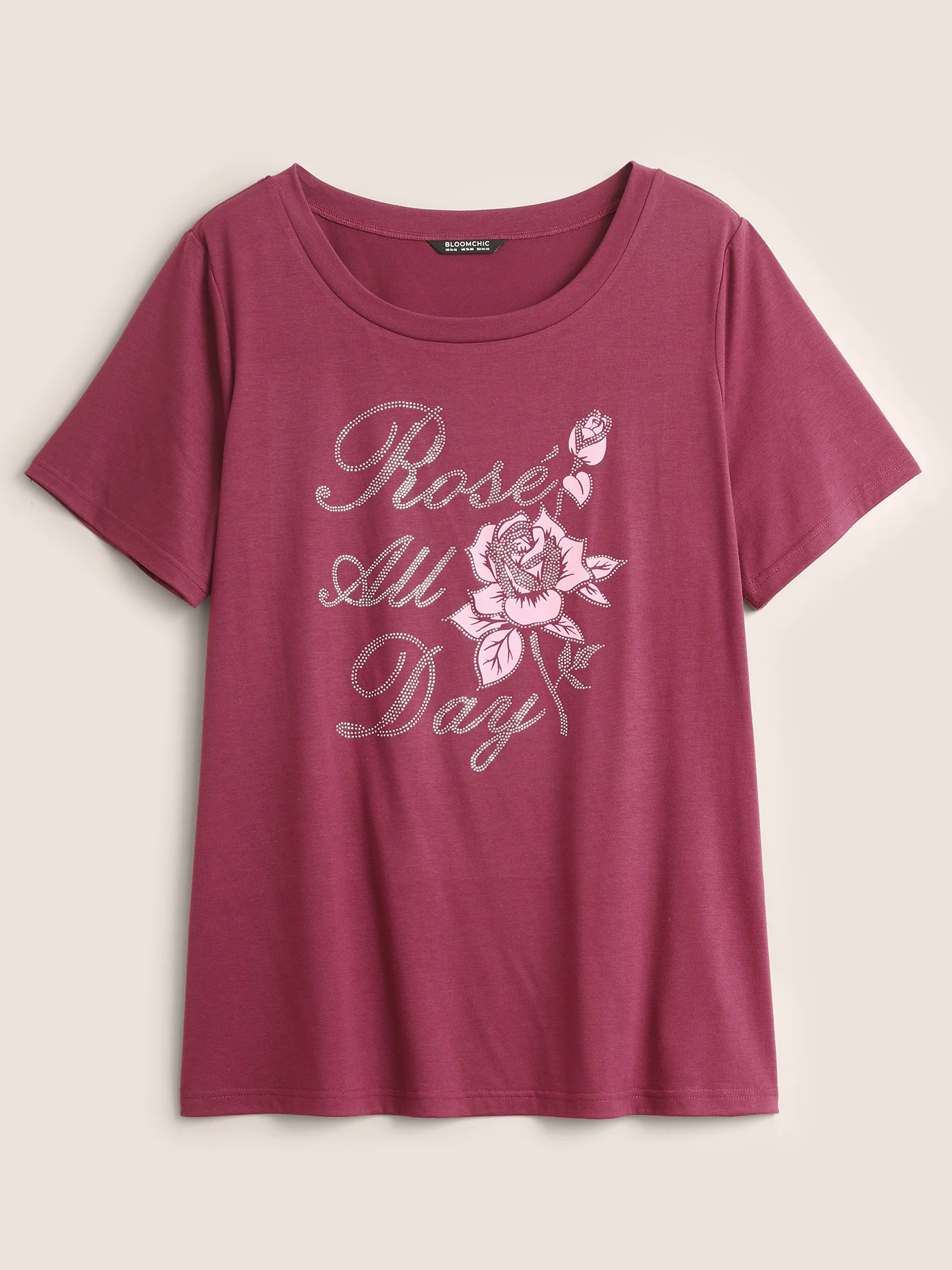 Natural Flowers Rhinestone Round Neck T-shirt Natural Flowers Rhinestone Round Neck T-shirt