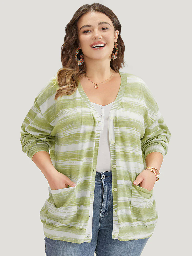 Ombre Button Up Patched Pocket Cardigan Ombre Button Up Patched Pocket Cardigan