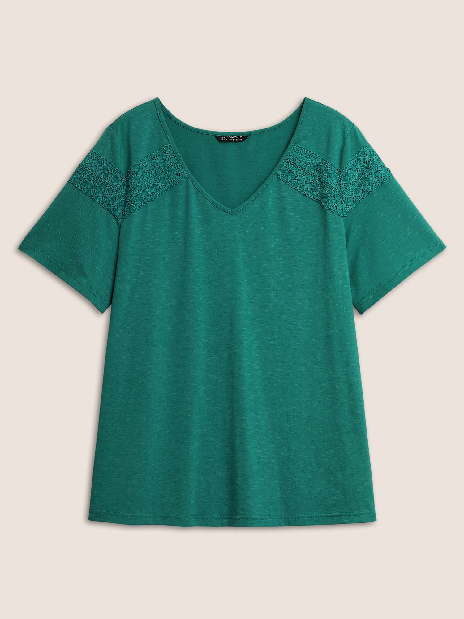 Plain V Neck Lace Panel T-shirt Plain V Neck Lace Panel T-shirt