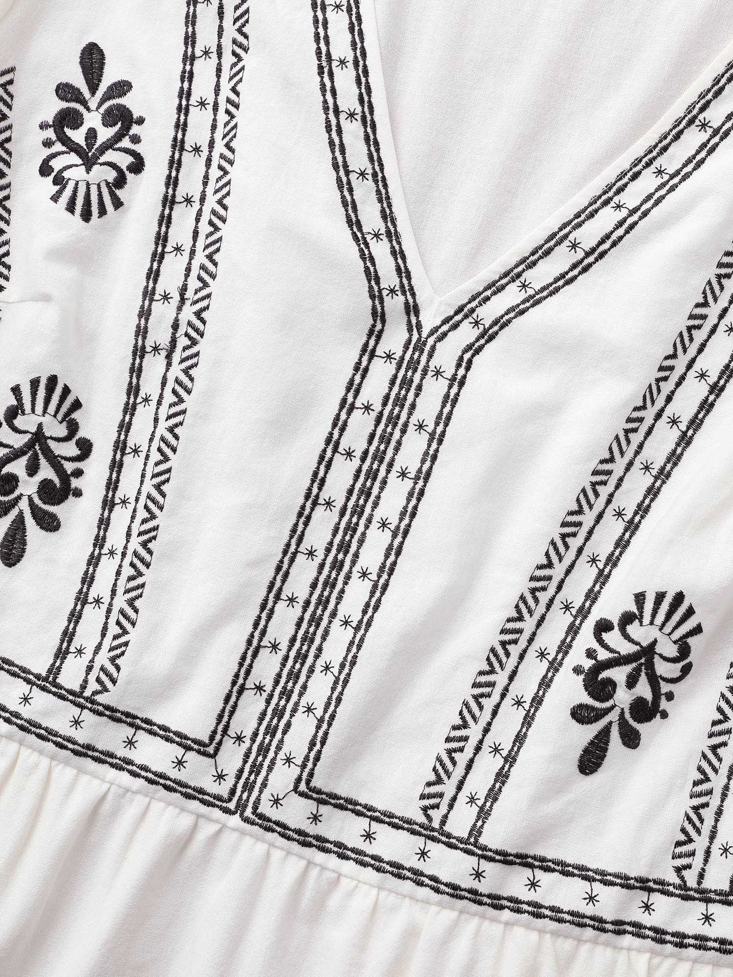 Boho Embroidered Elastic Waist Lantern Sleeve Dress Boho Embroidered Elastic Waist Lantern Sleeve Dress