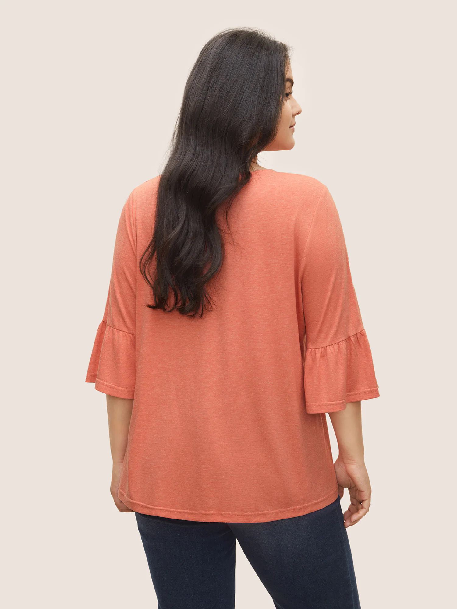 Solid Heather Patchwork Flutter Sleeve T-shirt Solid Heather Patchwork Flutter Sleeve T-shirt