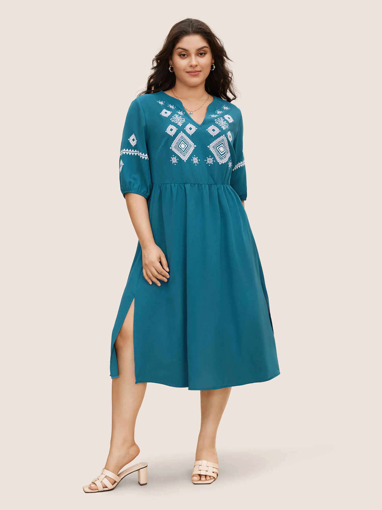 Bandana Notched Collar Split Hem Midi Dress Bandana Notched Collar Split Hem Midi Dress