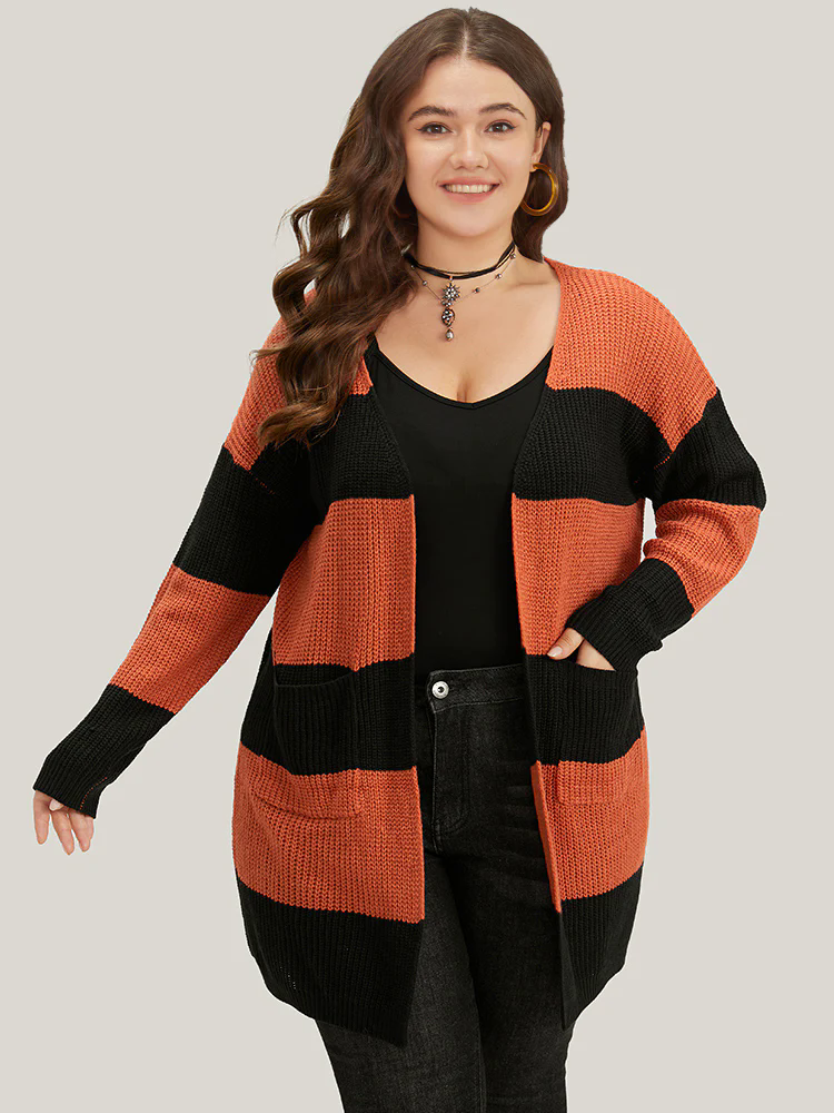 Halloween Colorblock Patched Pocket Tunic Cardigan Halloween Colorblock Patched Pocket Tunic Cardigan