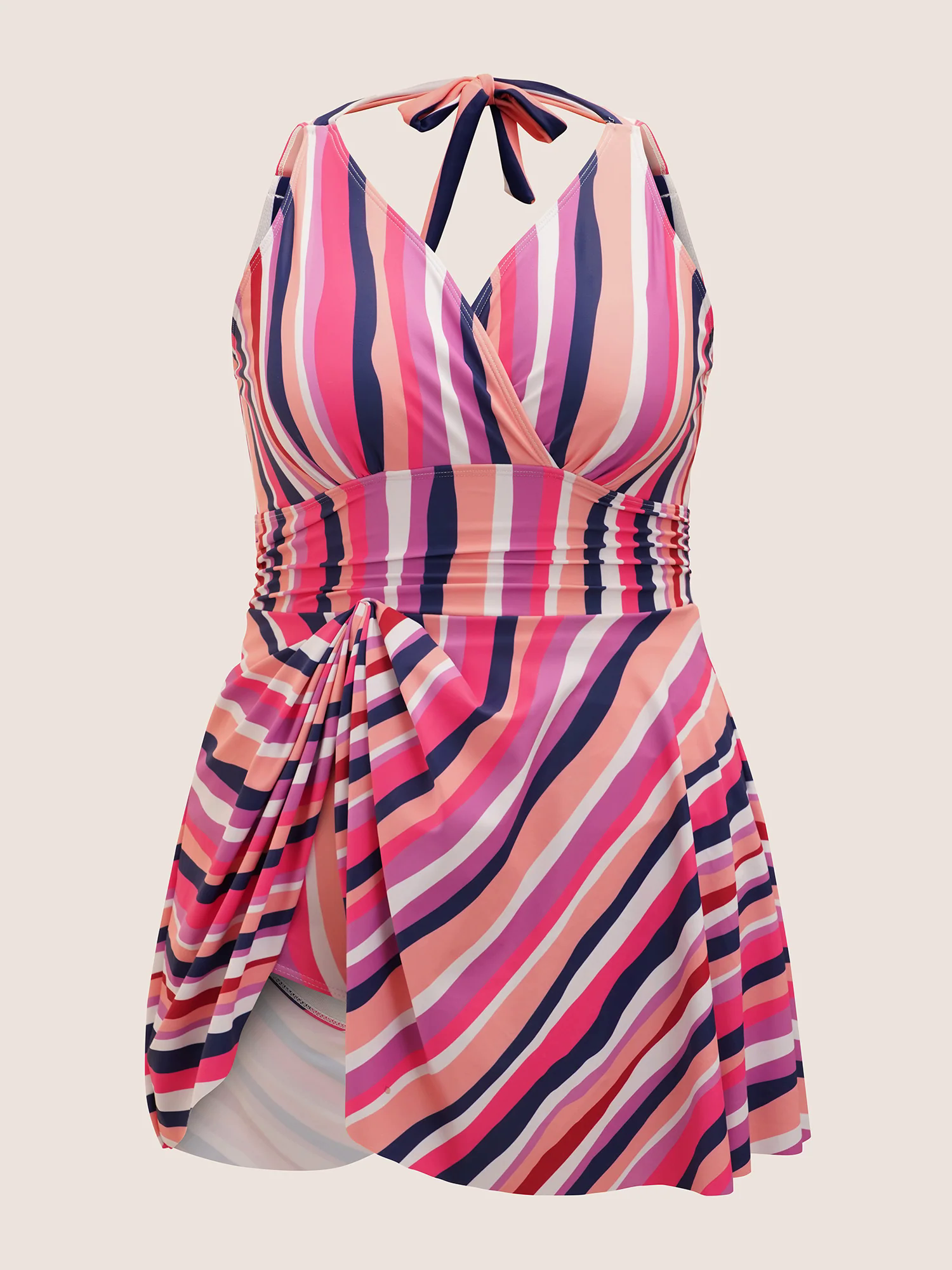 Overlap Collar Striped Tie Knot Swim Top Overlap Collar Striped Tie Knot Swim Top