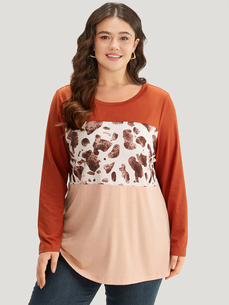 Halloween Cow Pattern Contrast Patchwork T-shirt Halloween Cow Pattern Contrast Patchwork T-shirt