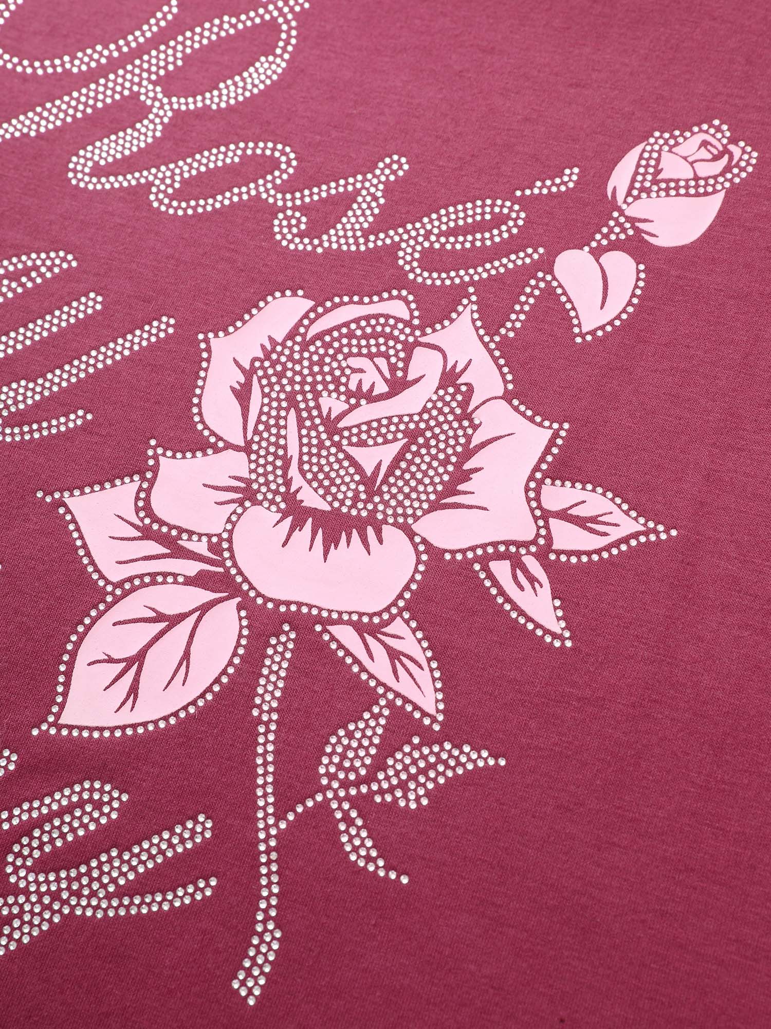 Natural Flowers Rhinestone Round Neck T-shirt Natural Flowers Rhinestone Round Neck T-shirt