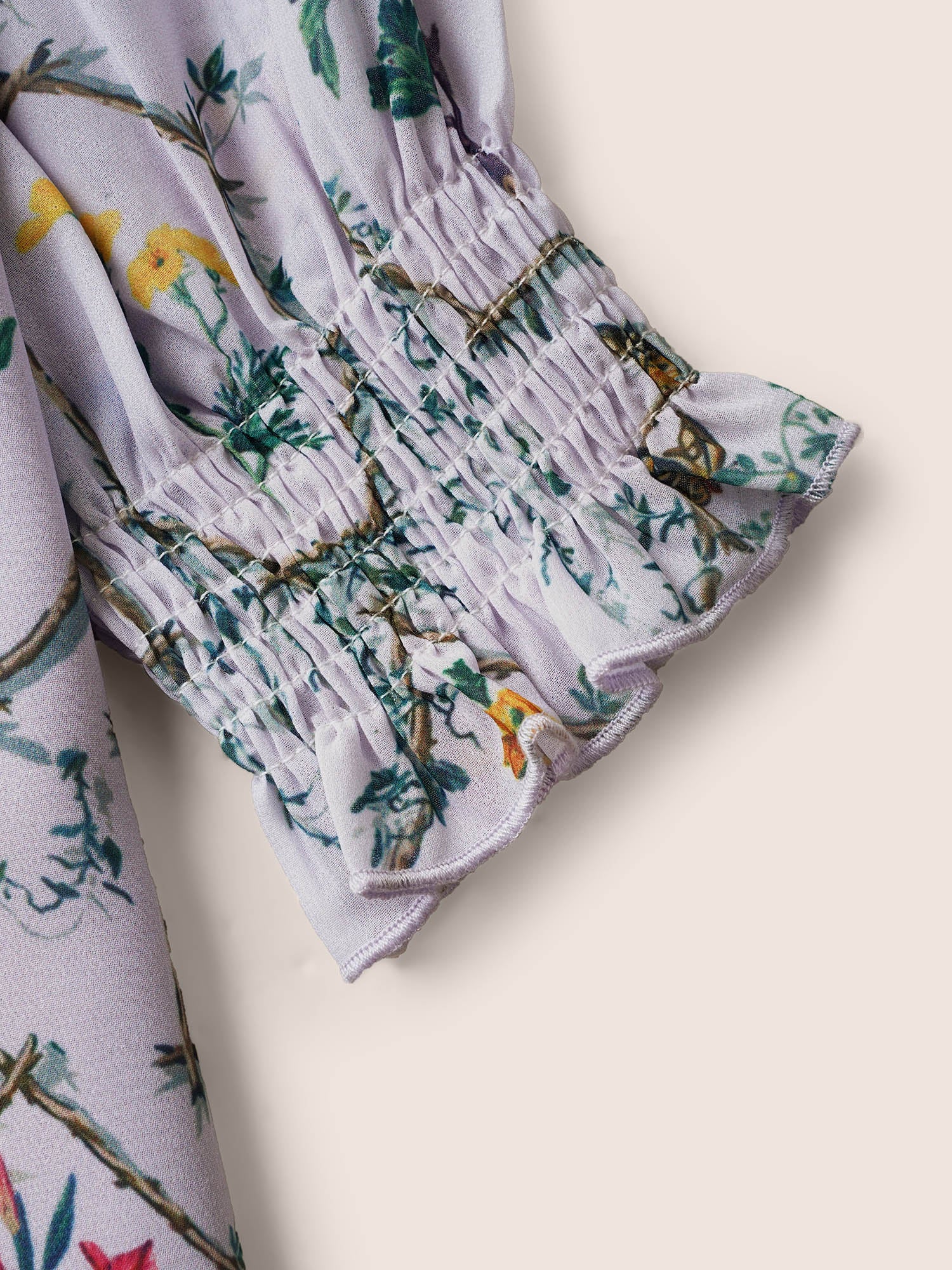 Boho Print Lantern Sleeve Ruffle Trim Blouse