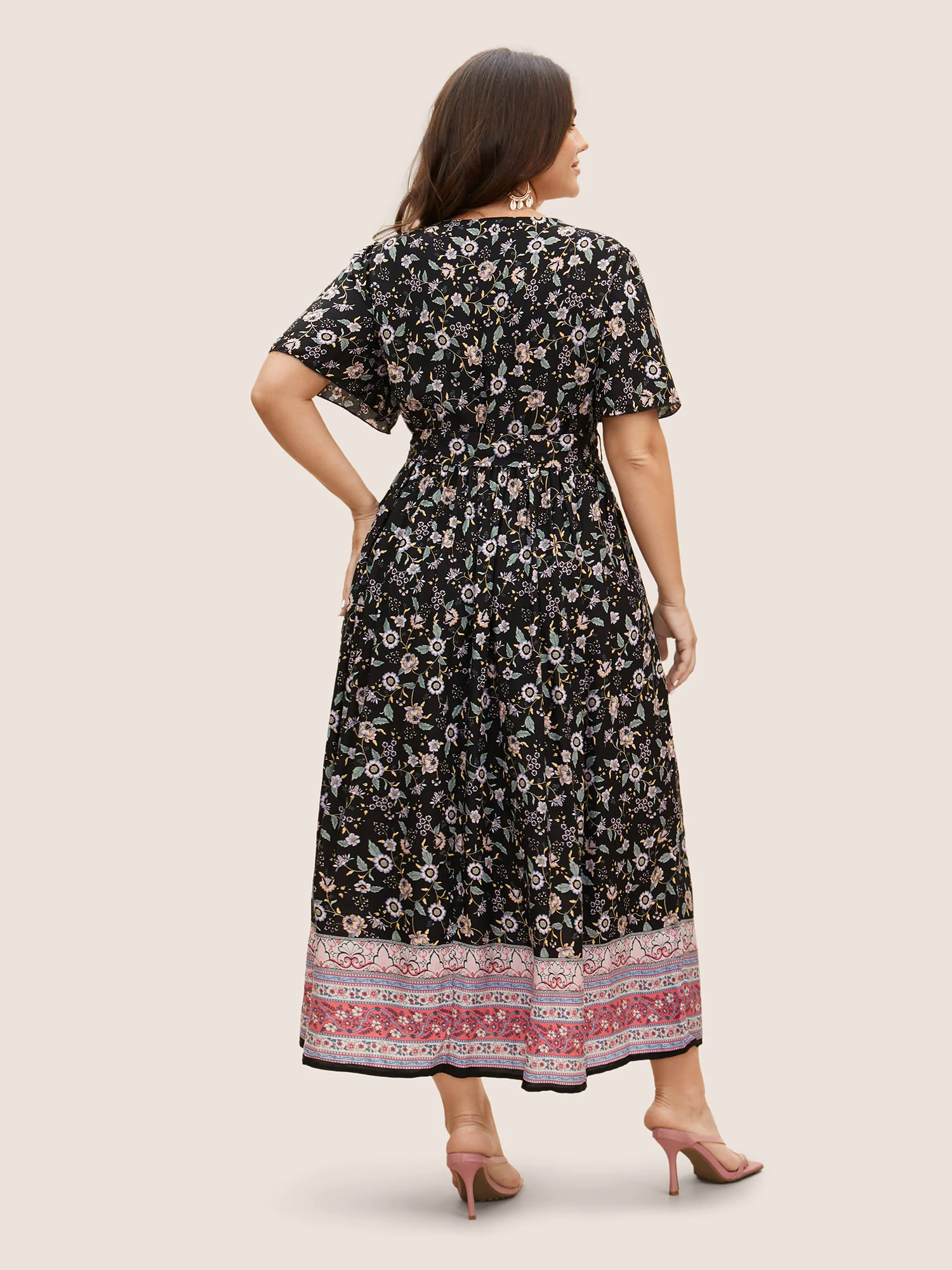 Bandana Surplice Neck Pocket Belted Flutter Hem Maxi Dress Bandana Surplice Neck Pocket Belted Flutter Hem Maxi Dress