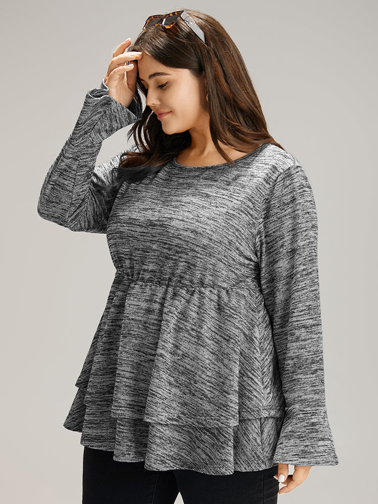 Plain Ruffle Layered Hem T-shirt