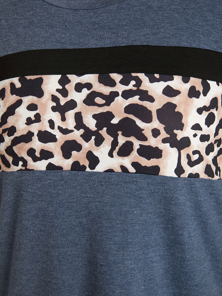 Leopard Heather Patchwork Crew Neck T-shirt Leopard Heather Patchwork Crew Neck T-shirt