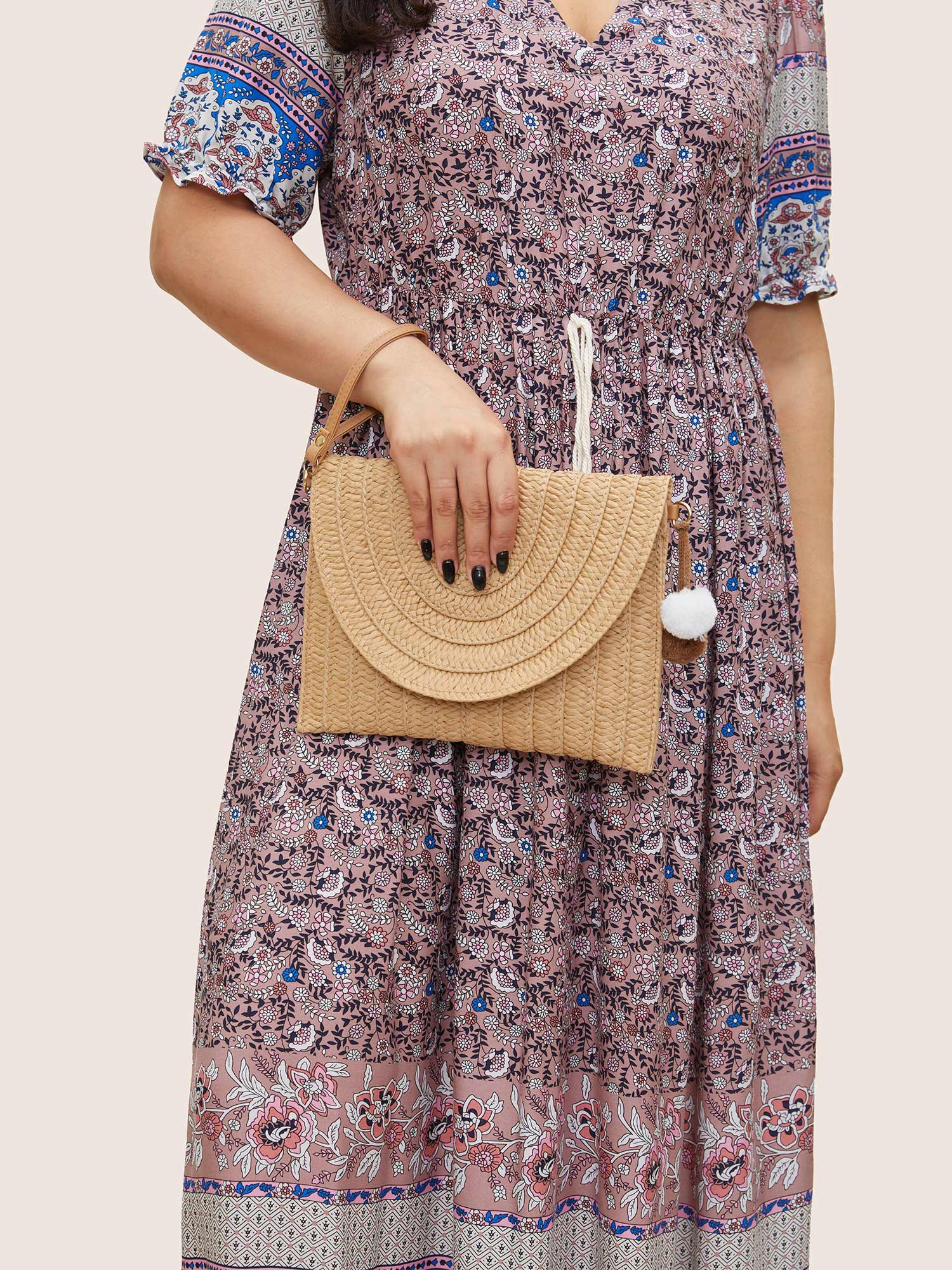 Boho Print Notched Ties Tassel Trim Dress Boho Print Notched Ties Tassel Trim Dress