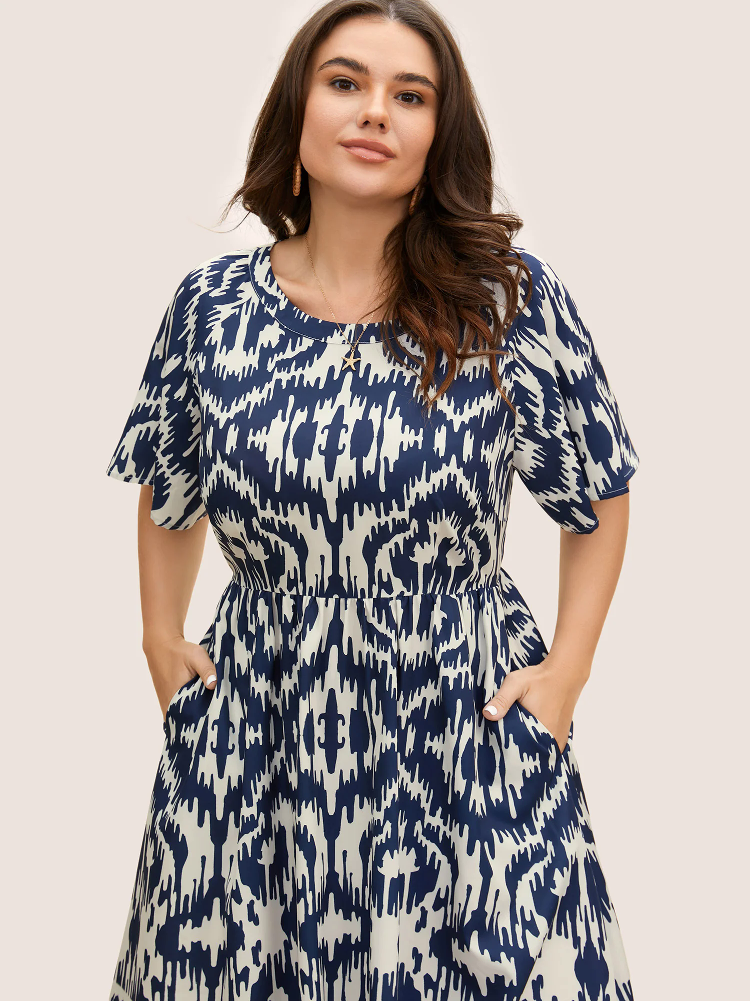 Boho Print Ruffle Sleeve Midi Dress Boho Print Ruffle Sleeve Midi Dress