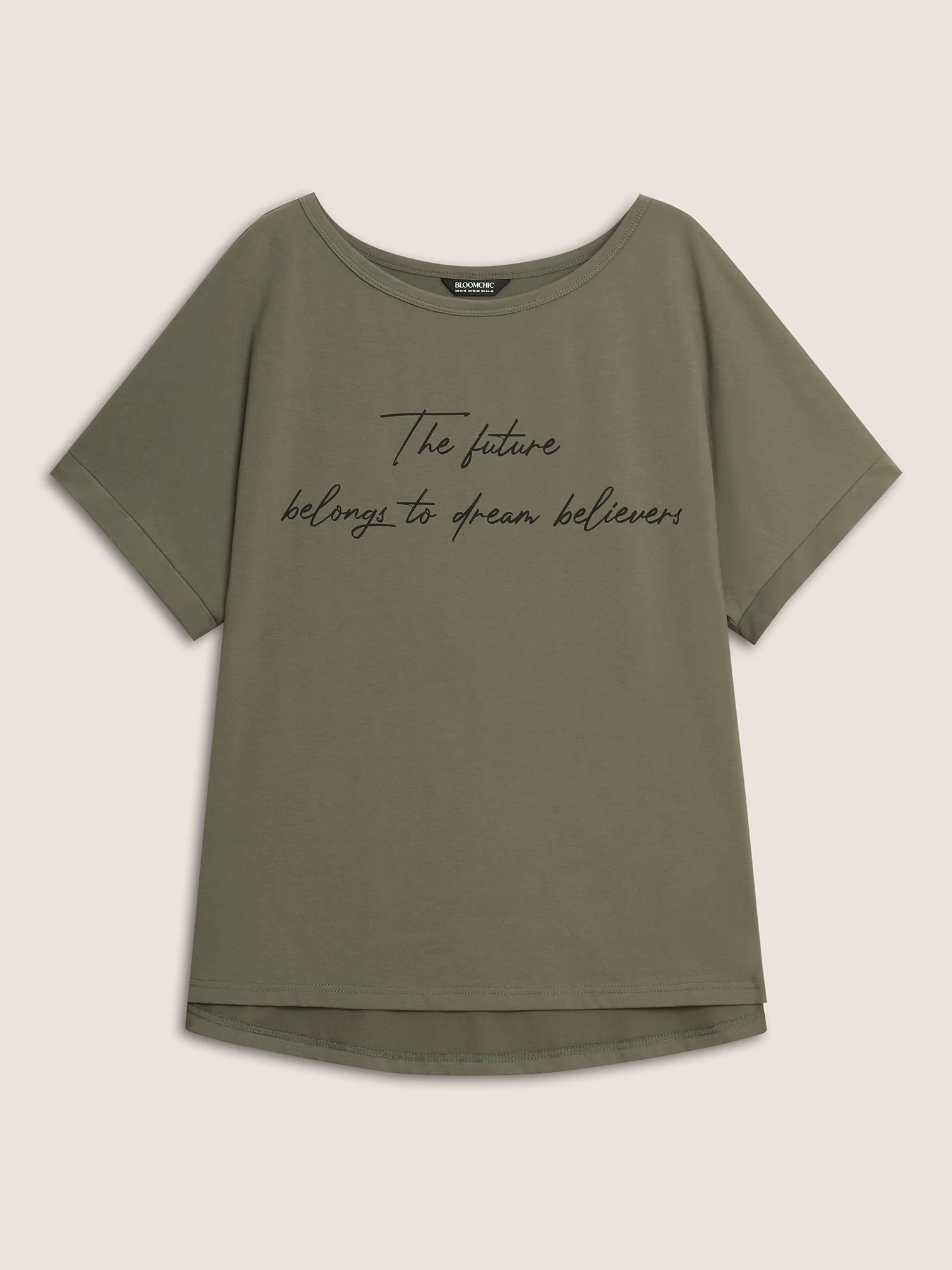 Letter Print Dolman Sleeve Curved Hem T-shirt Letter Print Dolman Sleeve Curved Hem T-shirt