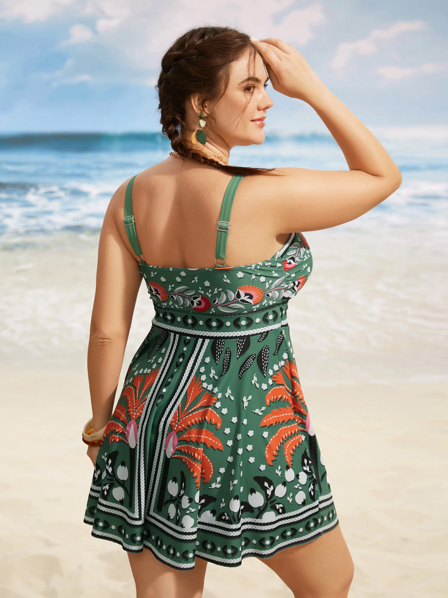Bandana Print Heart Neckline Gathered Swim Dress Bandana Print Heart Neckline Gathered Swim Dress