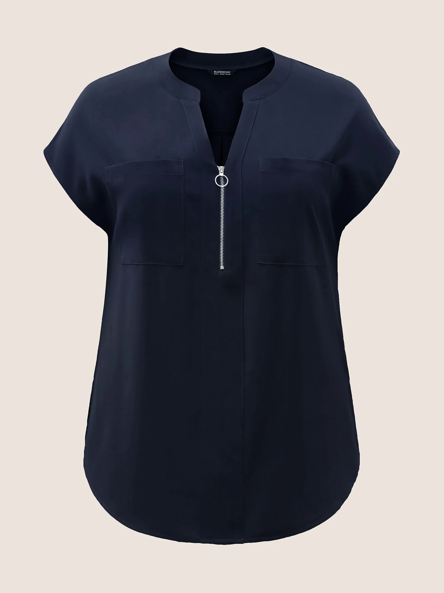 Plain Half Zip Patched Pocket Dolman Sleeve Blouse Plain Half Zip Patched Pocket Dolman Sleeve Blouse