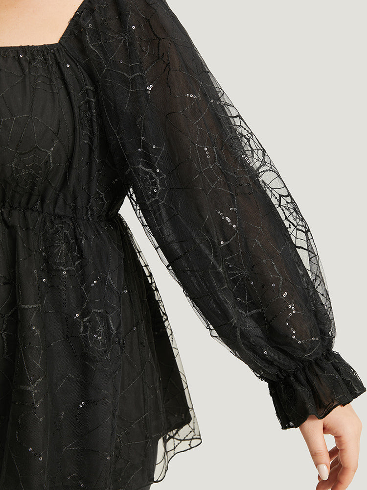 Halloween Square Neck Spider Web Crochet Lace Mesh Blouse Halloween Square Neck Spider Web Crochet Lace Mesh Blouse