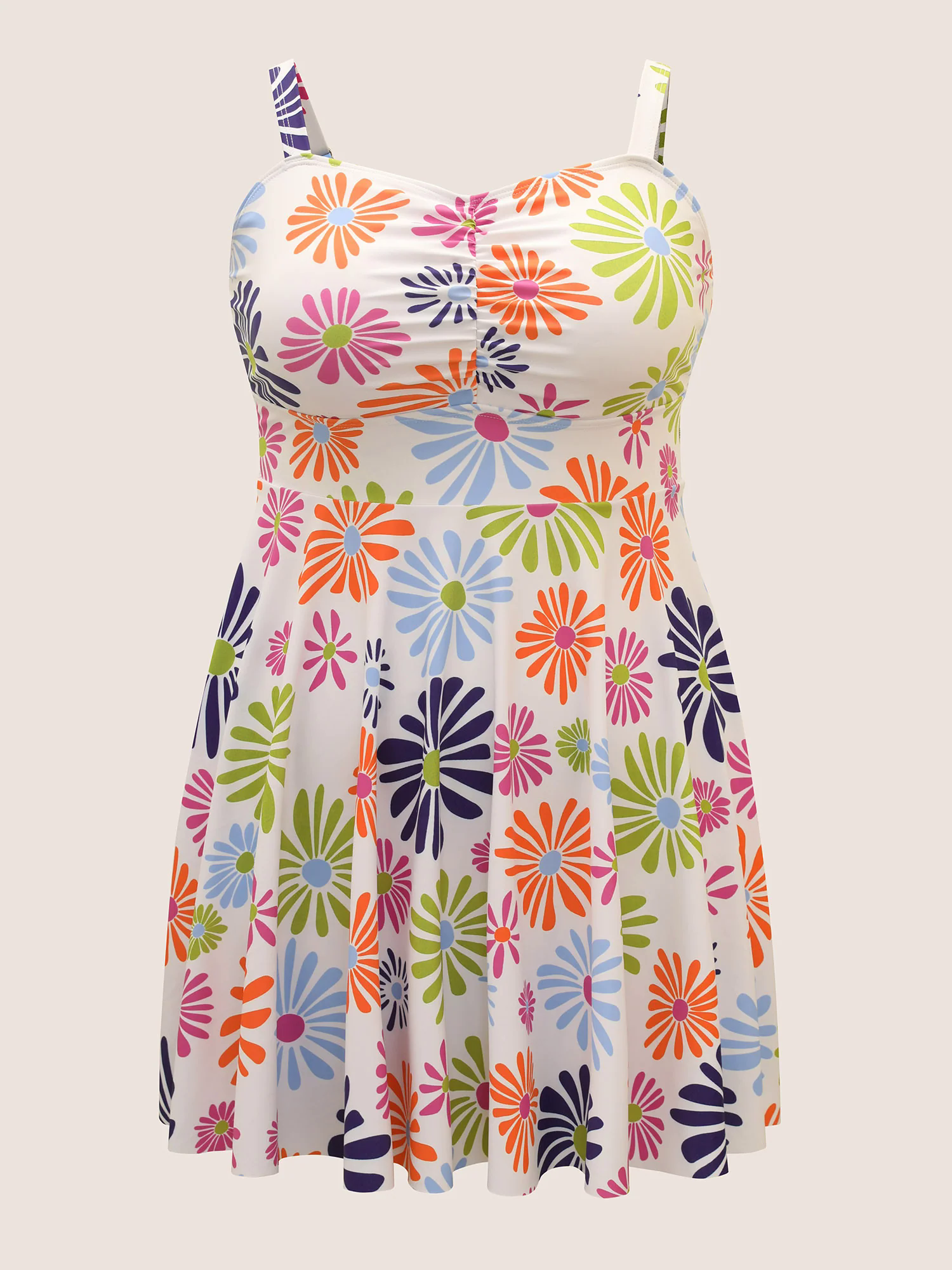 Floral Heart Neckline Ruched Swim Dress Floral Heart Neckline Ruched Swim Dress