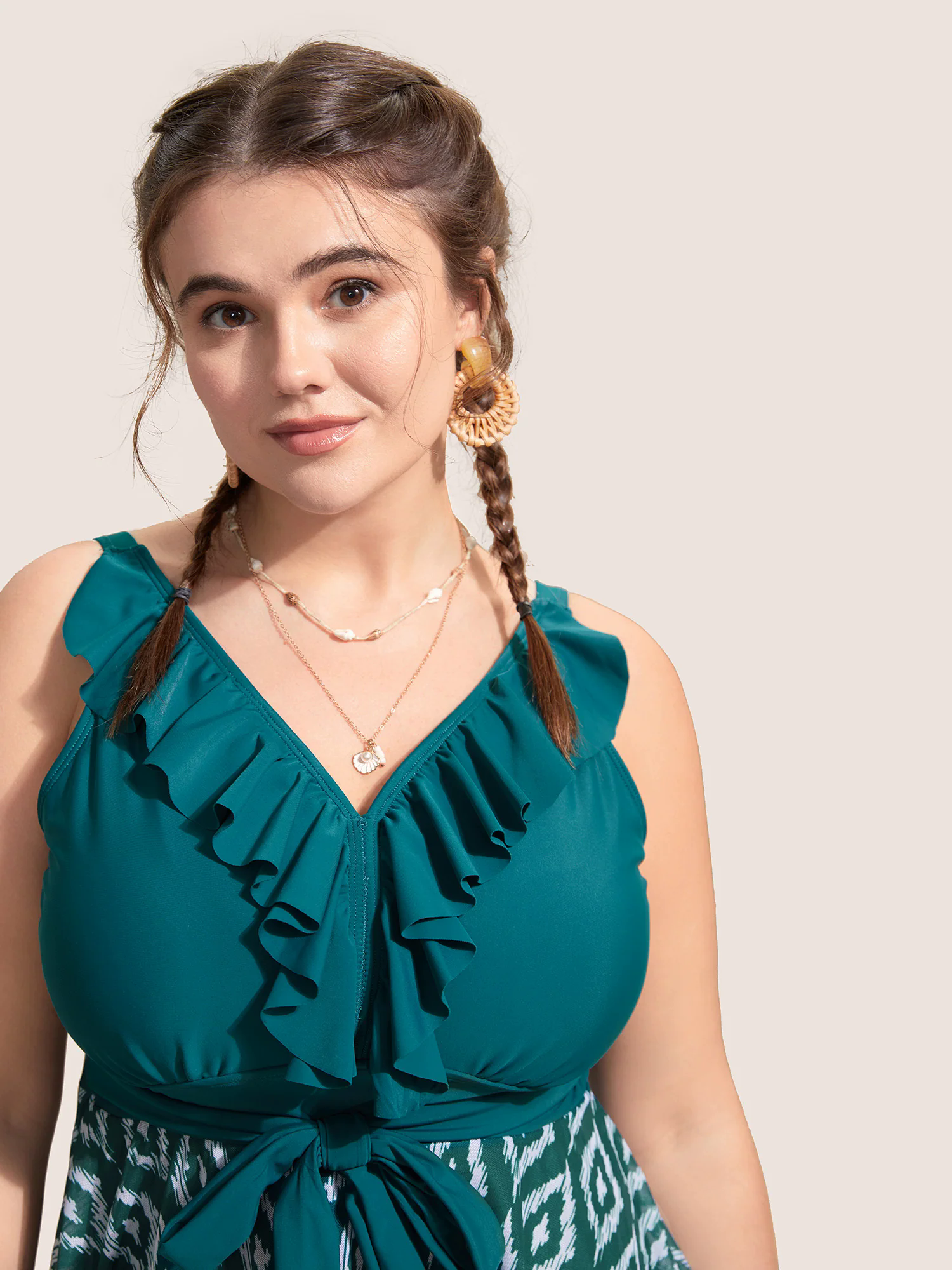 Geometric Patchwork See Through Ruffles Swim Dress Geometric Patchwork See Through Ruffles Swim Dress