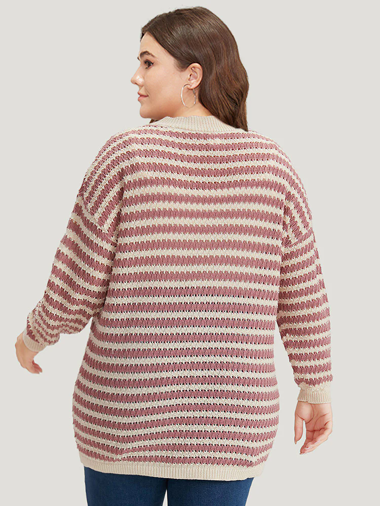 Striped Button Through Cut Out Cardigan Striped Button Through Cut Out Cardigan