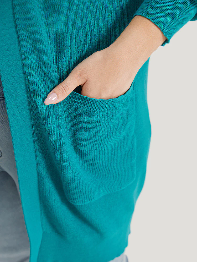 Solid Open Front Patched Pocket Cardigan
