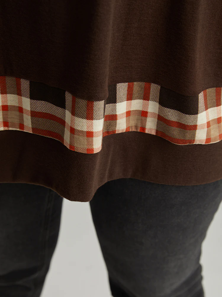 Halloween Plaid Patchwork Cowl Neck T-shirt