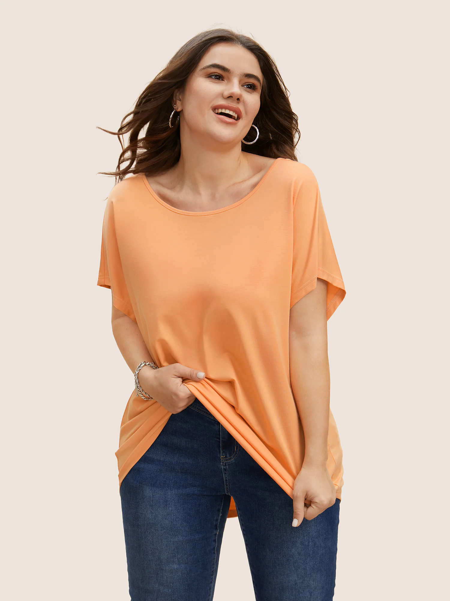 Solid Boat Neck Cut Out Dolman Sleeve T-shirt Solid Boat Neck Cut Out Dolman Sleeve T-shirt