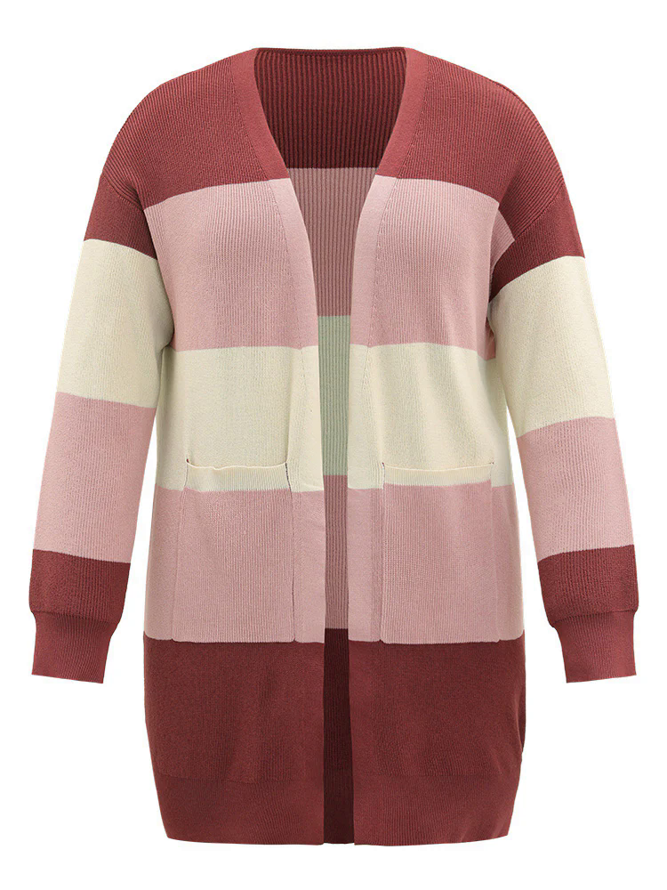Colorblock Patchwork Patched Pocket Elastic Cuffs Cardigan Colorblock Patchwork Patched Pocket Elastic Cuffs Cardigan