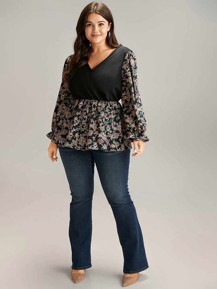 Ditsy Floral Patchwork Elastic Waist Blouse Ditsy Floral Patchwork Elastic Waist Blouse