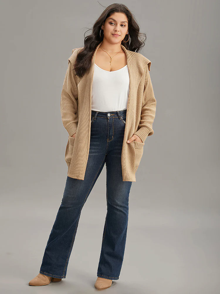 Solid Lapel Collar Pocket Open Front Cardigan Solid Lapel Collar Pocket Open Front Cardigan