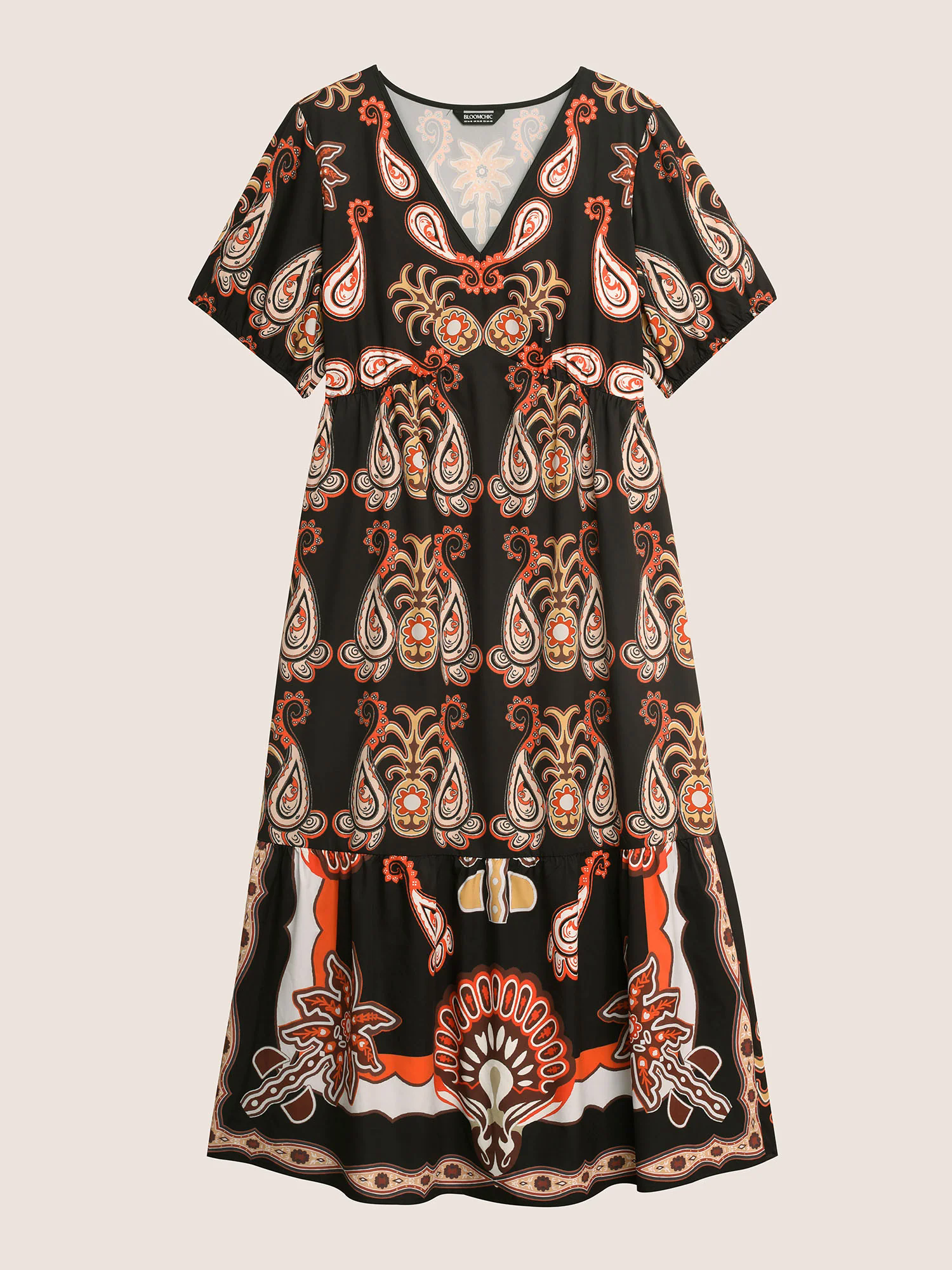 Bandana Print Lantern Sleeve Maxi Dress