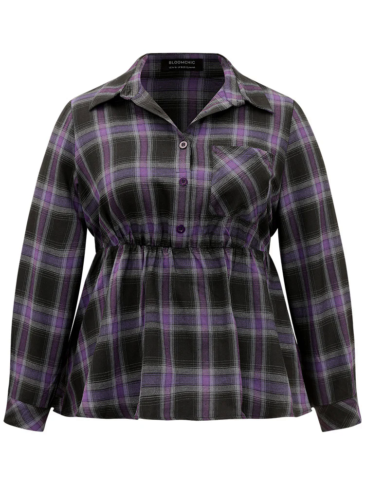 Halloween Plaid Shirt Collar Button Up Pocket Blouse Halloween Plaid Shirt Collar Button Up Pocket Blouse