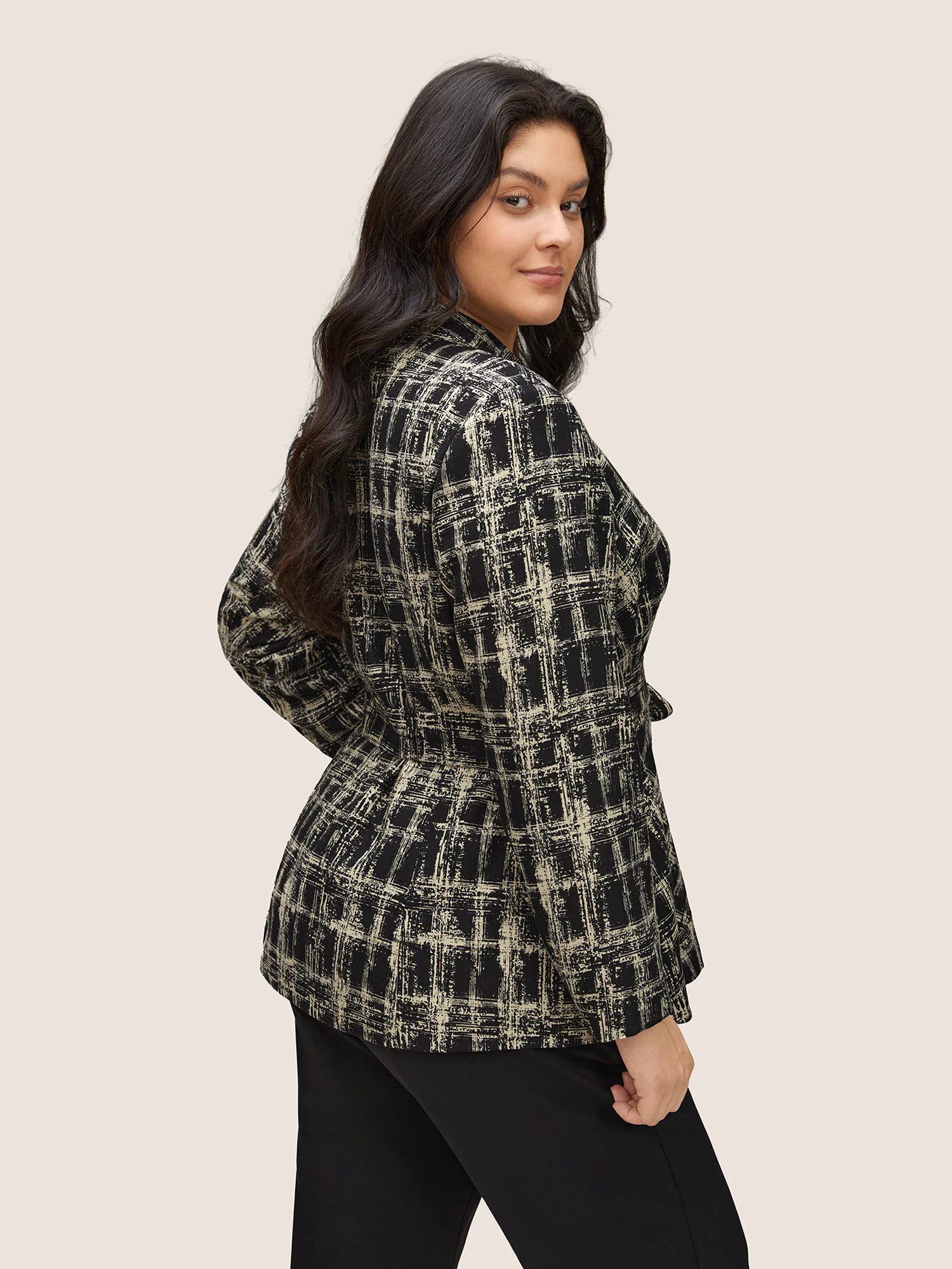 Geometric Pocket Belted Lined Blazer