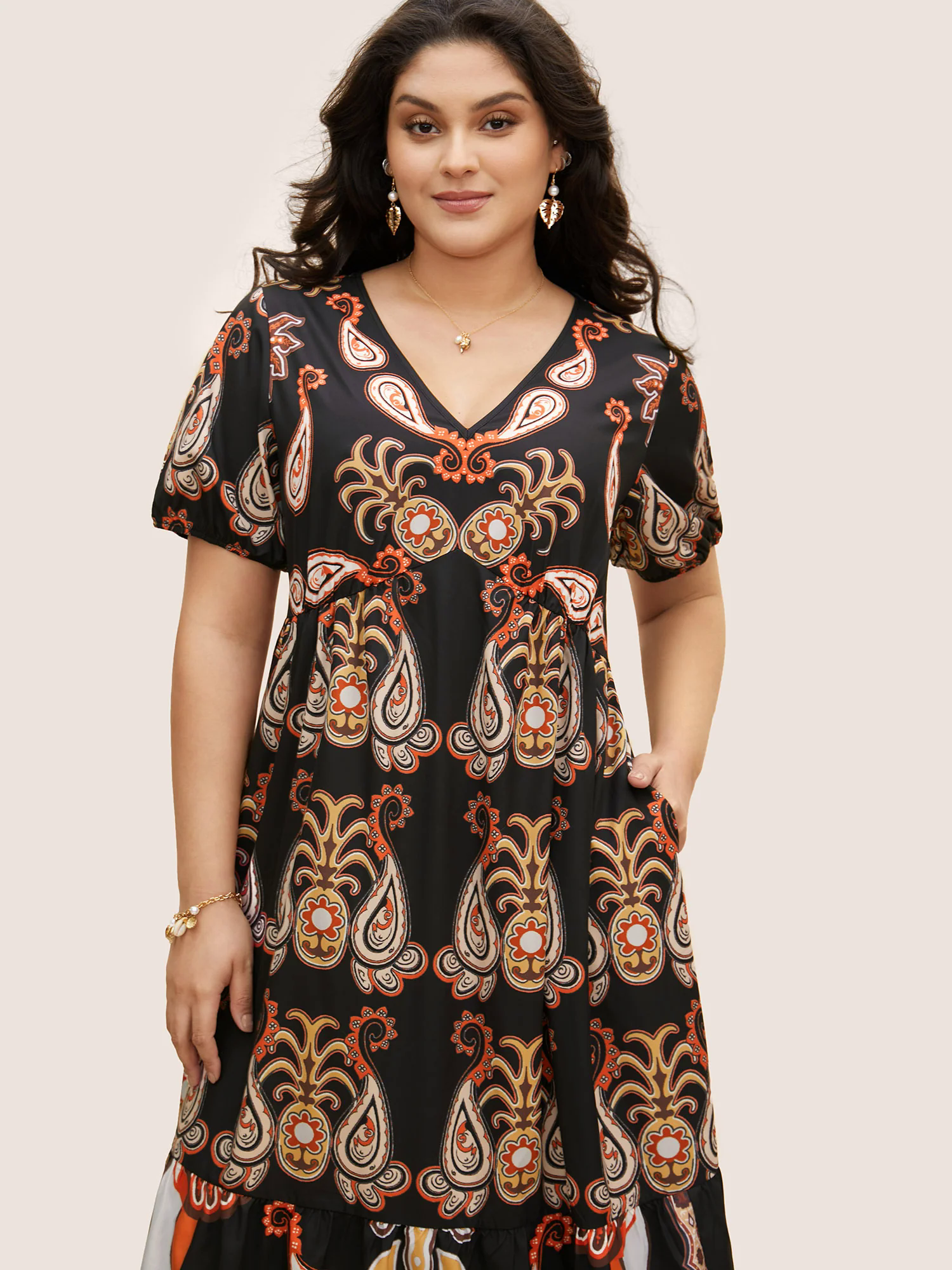 Bandana Print Lantern Sleeve Maxi Dress