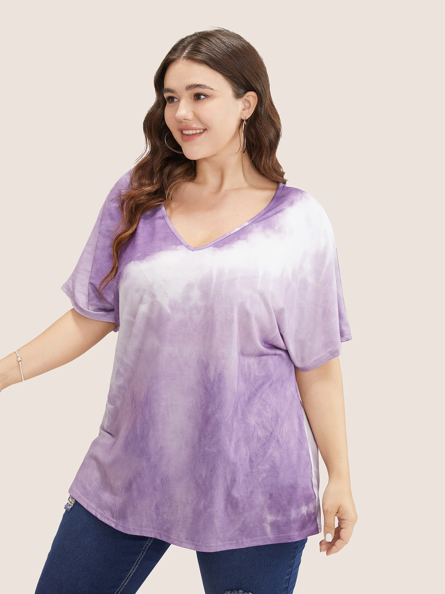 Tie Dye Drop Shoulder V Neck T-shirt Tie Dye Drop Shoulder V Neck T-shirt