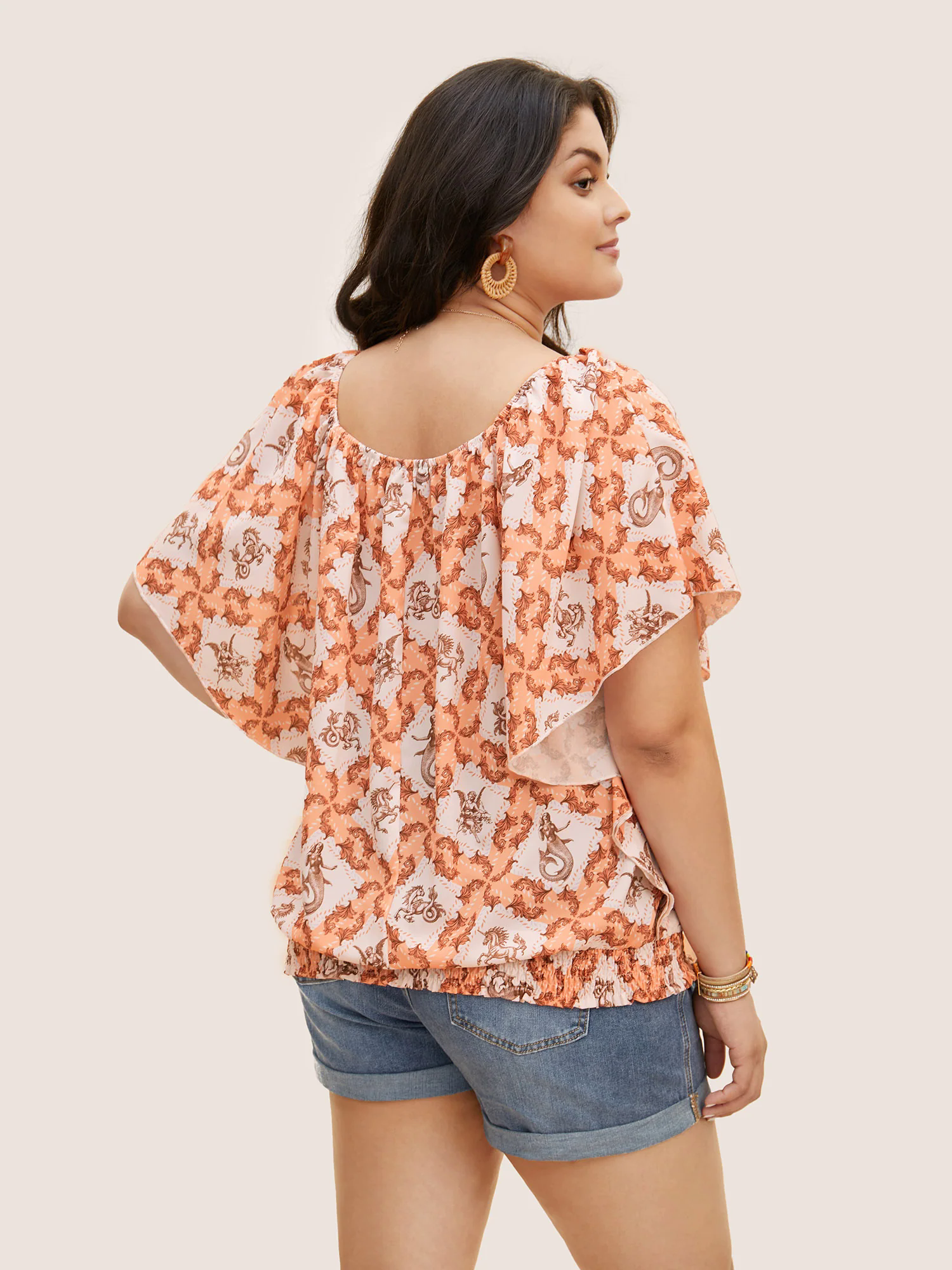 Moroccan Print Square Neck Dolman Sleeve Blouse Moroccan Print Square Neck Dolman Sleeve Blouse