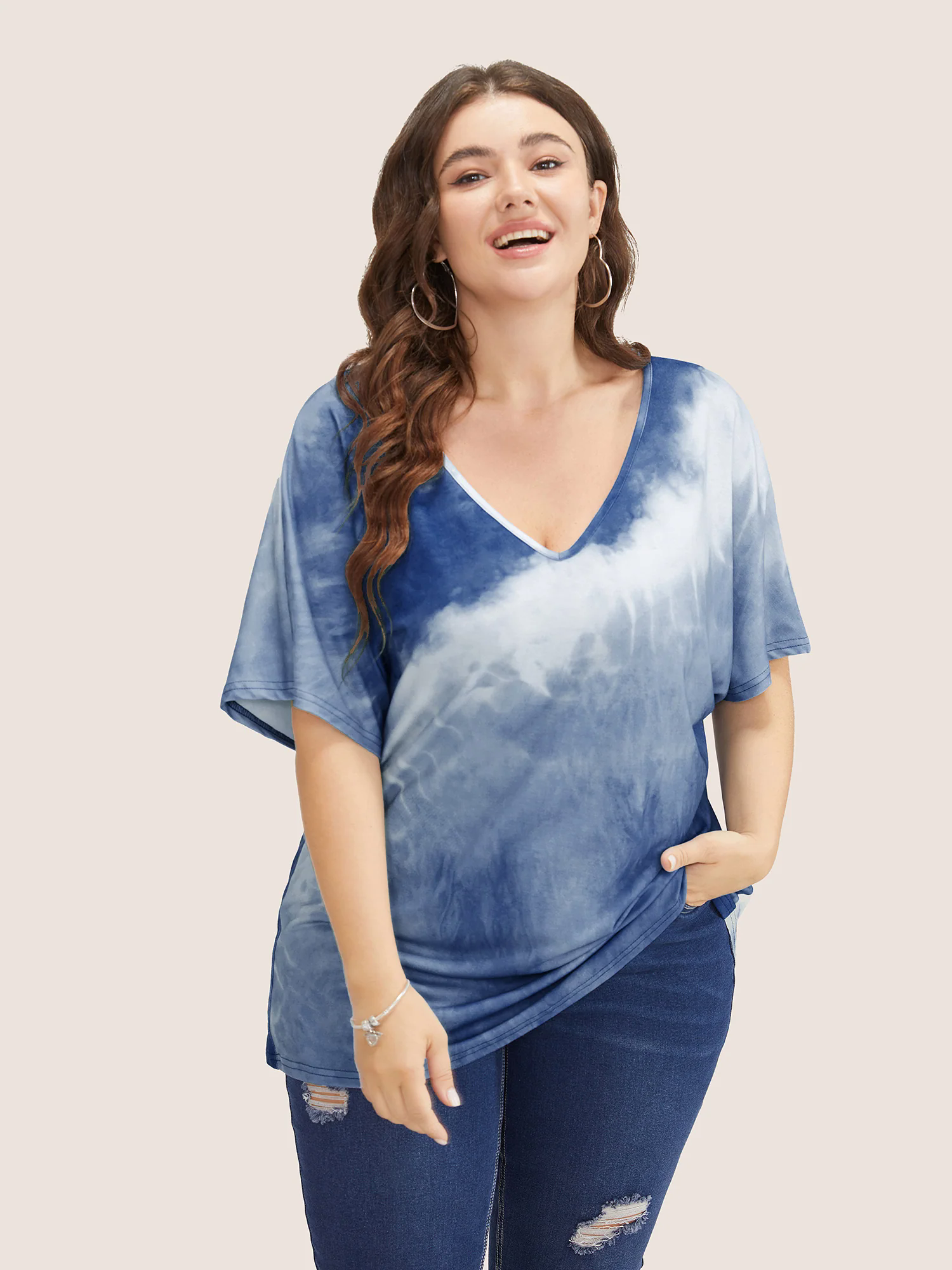 Tie Dye Drop Shoulder V Neck T-shirt Tie Dye Drop Shoulder V Neck T-shirt